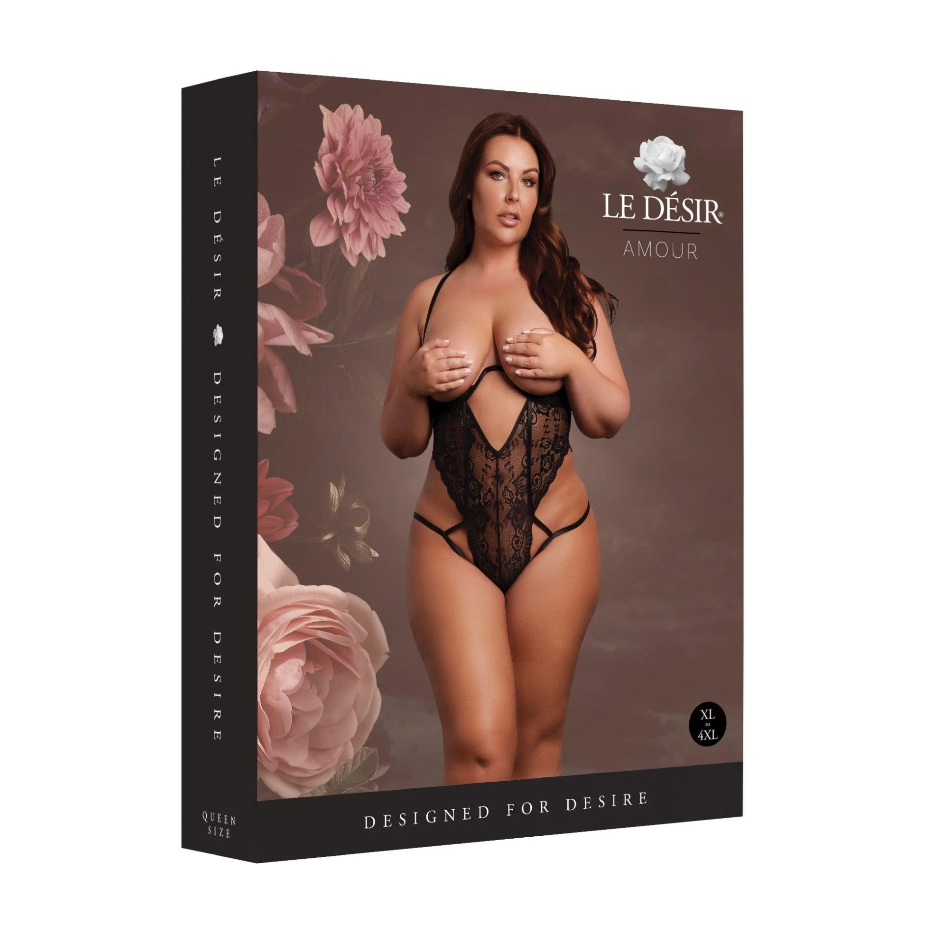 Lace Underwired Open Cup Bodysuit with Adjustable Sliders - Queen Size - Black