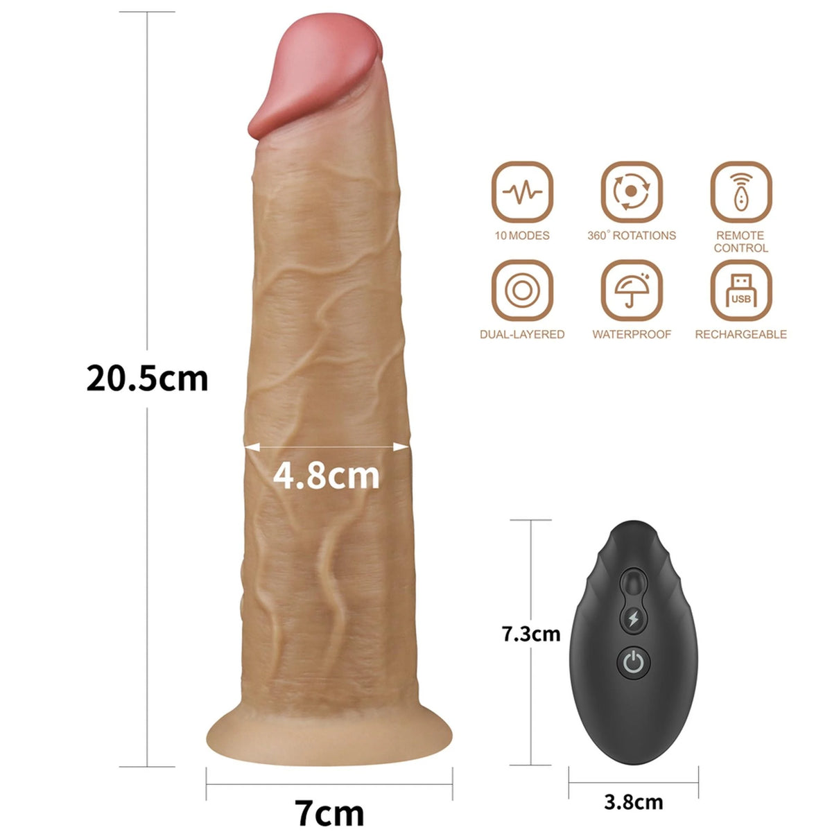 Vibromasseur réaliste Platinum Rotator 10 fonctions – avec télécommande, rechargeable, nude 20.5 cm | Lovetoy