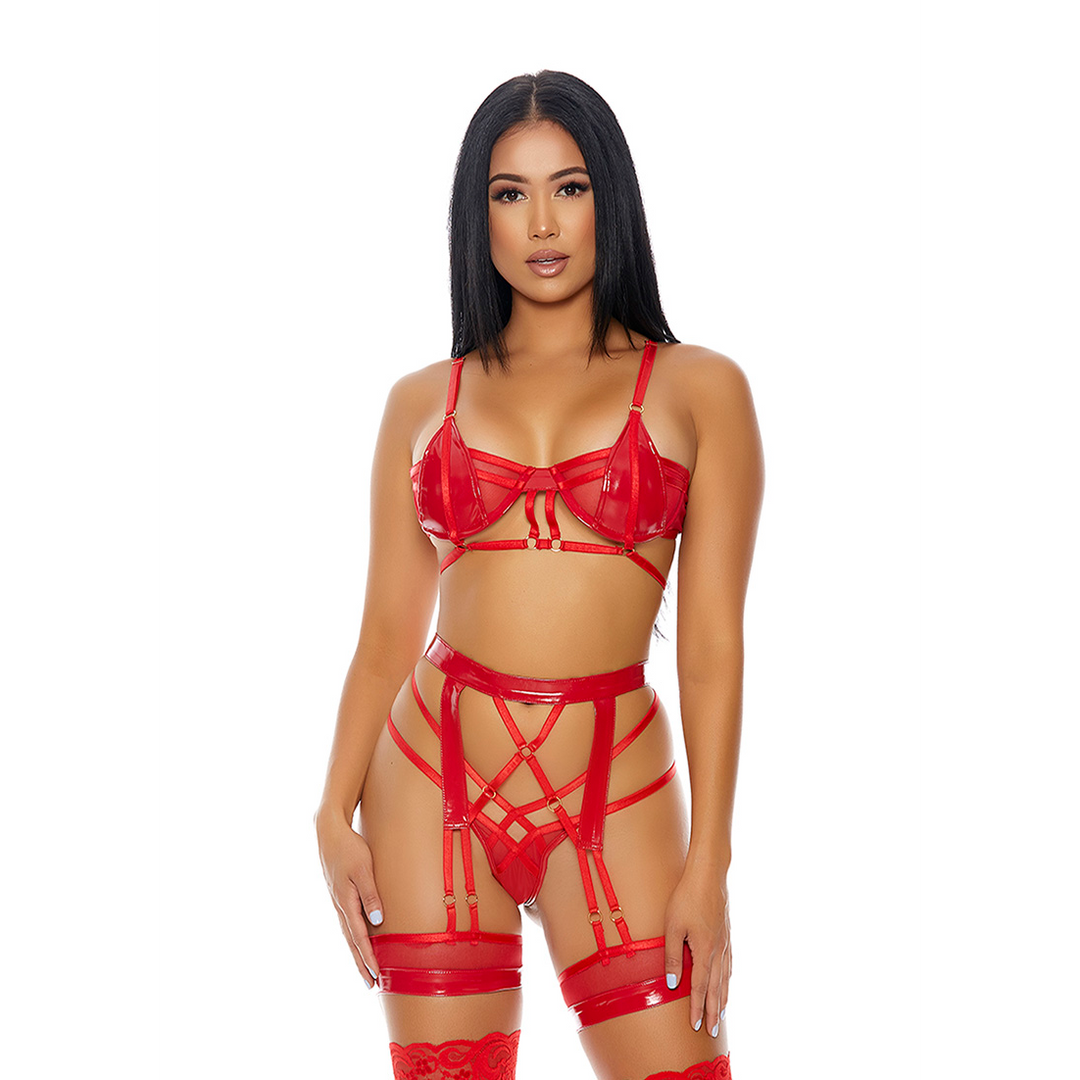 Conjunto de lencería – wetlook, rojo | Forplay
