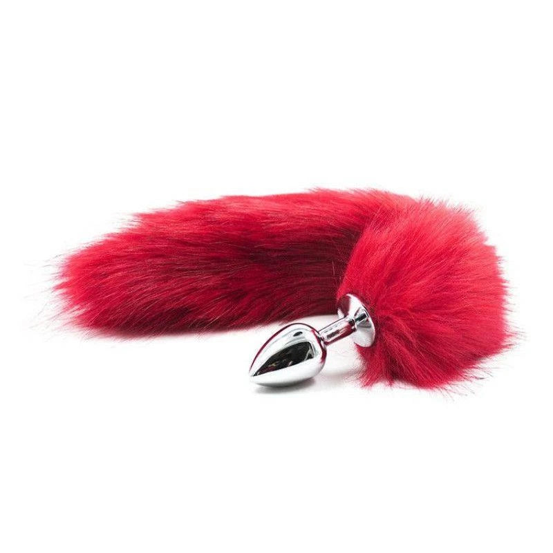 Plug anal avec queue de renard longue rouge