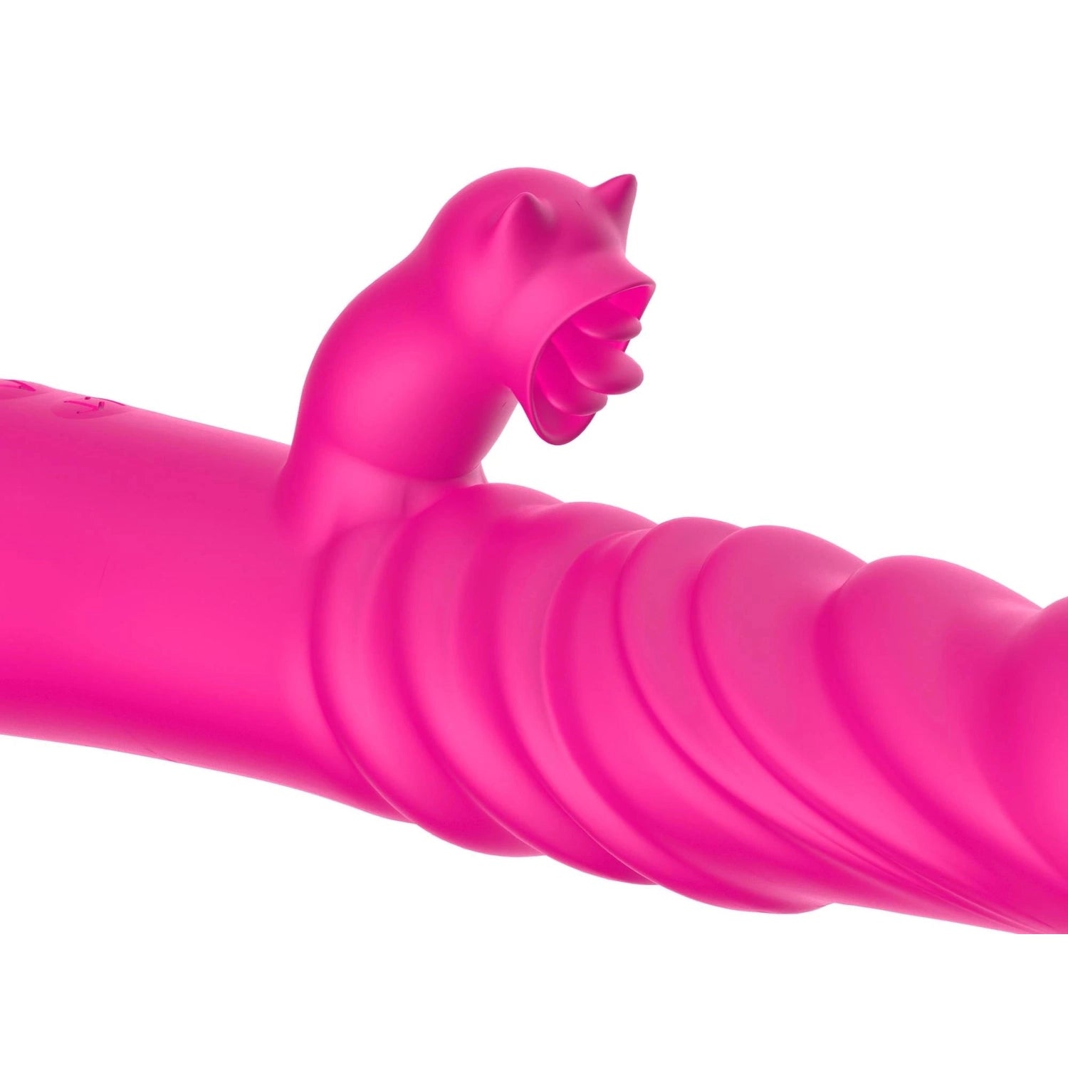 Vibromasseur à poussée pour stimulation triple avec léchage de la langue