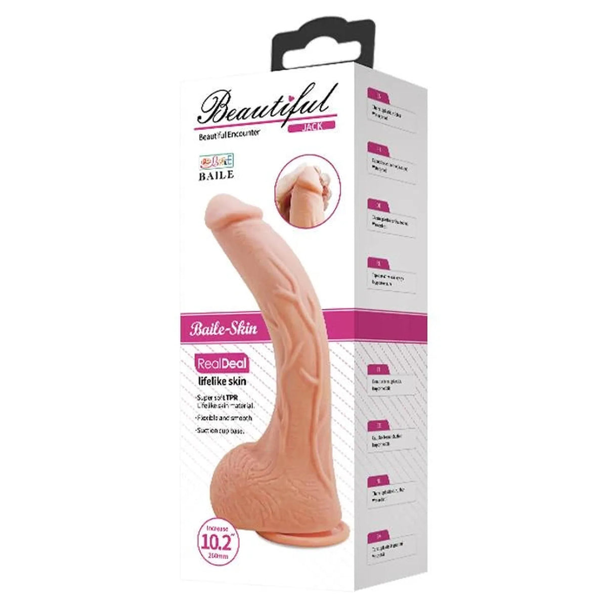 Realisztikus dildó Beatiful Jack 10 2 – tapadókorongos, vibrációs, testszínű | Baile