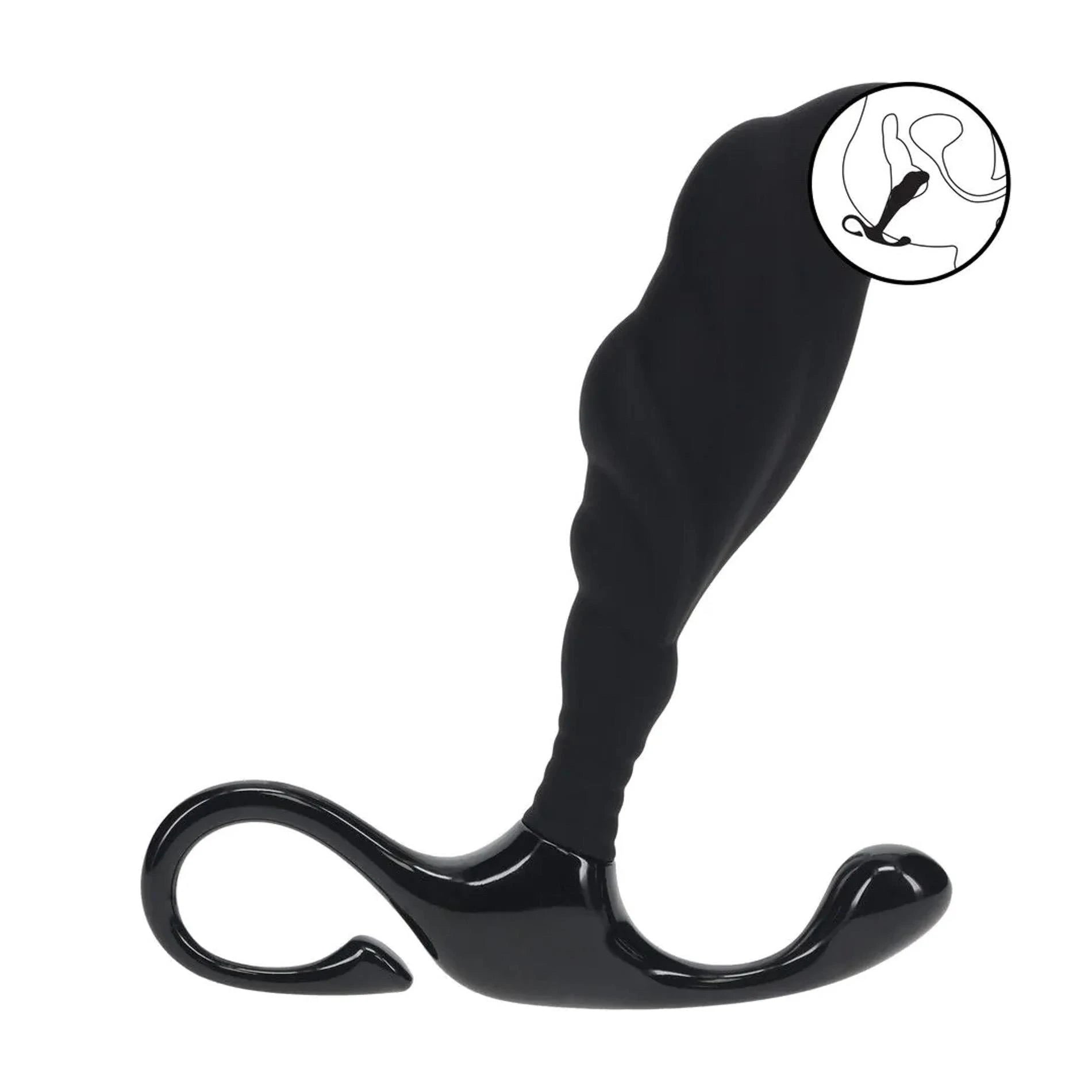 Masseur de prostate en silicone texturé avec anse rigide - L - Noir