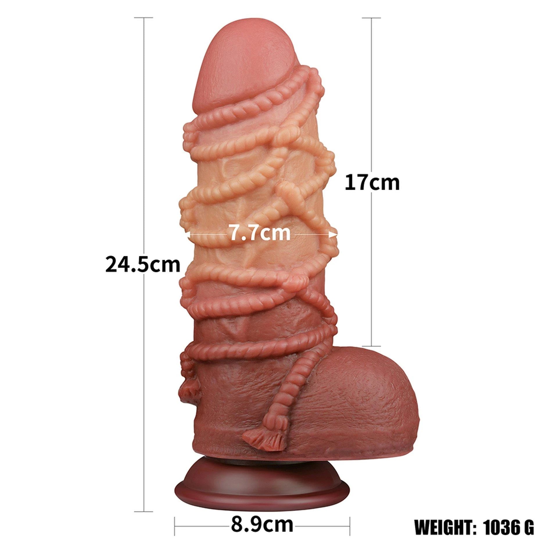 Cock en silicone platine à double couche de 9,5'' avec corde
