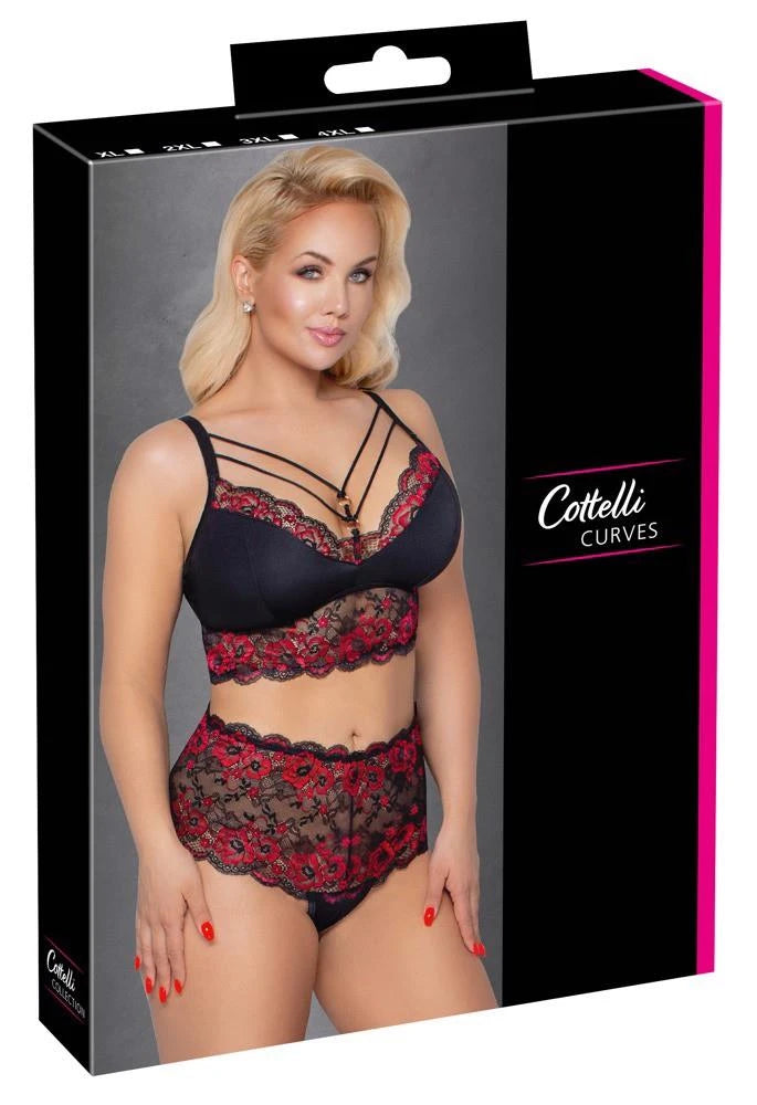 Soutien-gorge et culotte noir/rouge 4XL