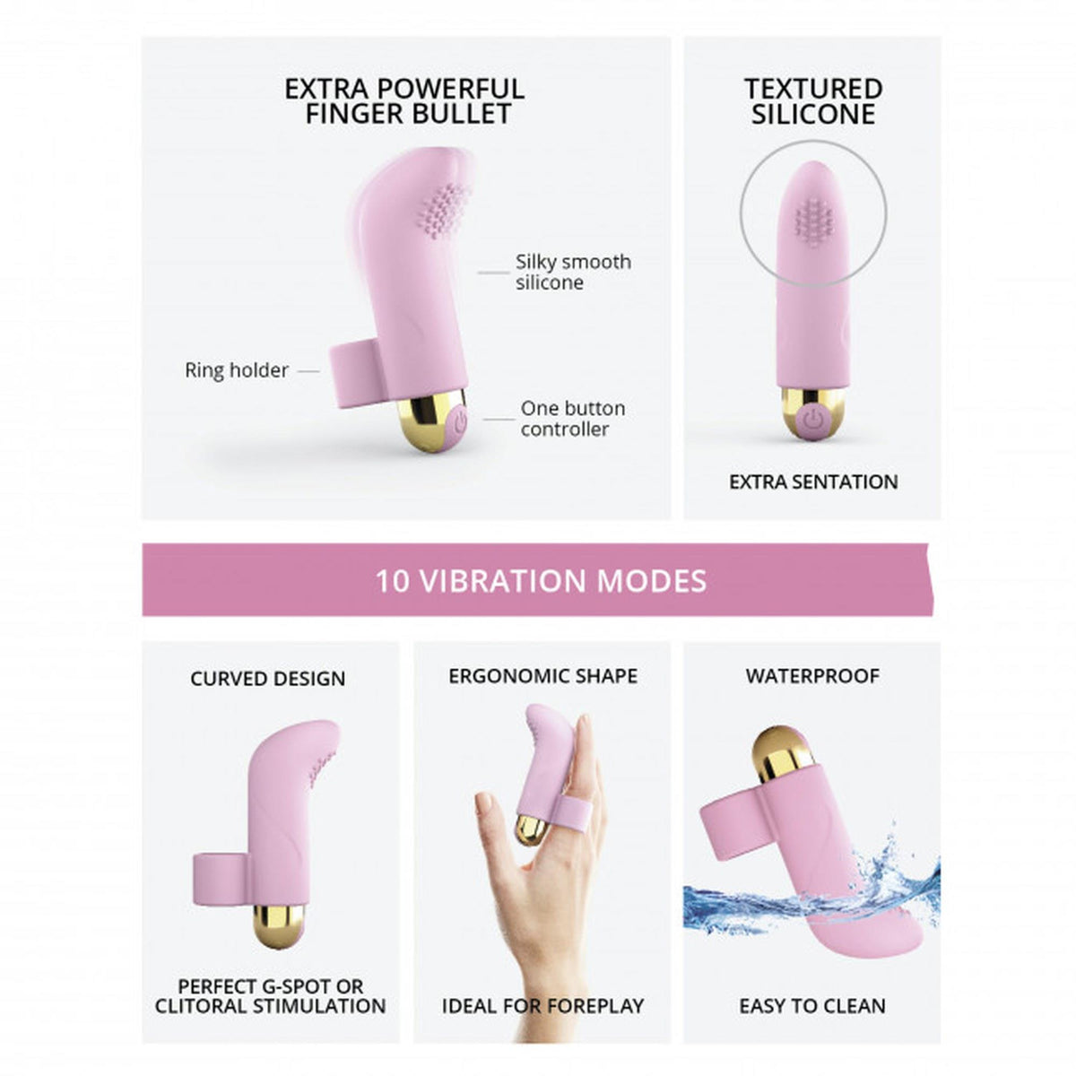 Vibrador ponto G 10 funções – recarregável, rosa | Love to Love