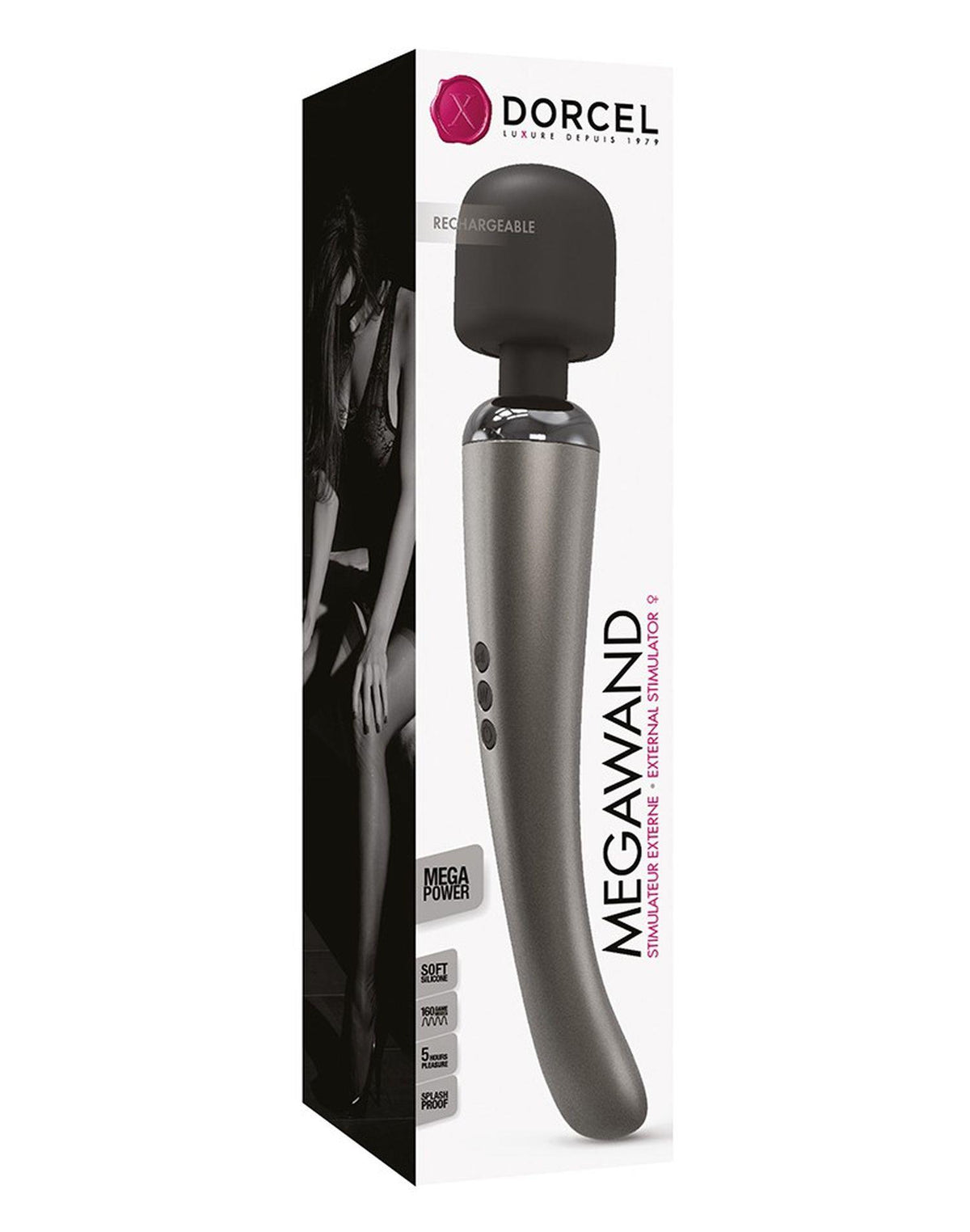 Massaggiatore wand Megawand Chrome 20 funzioni – ricaricabile, argento | Dorcel