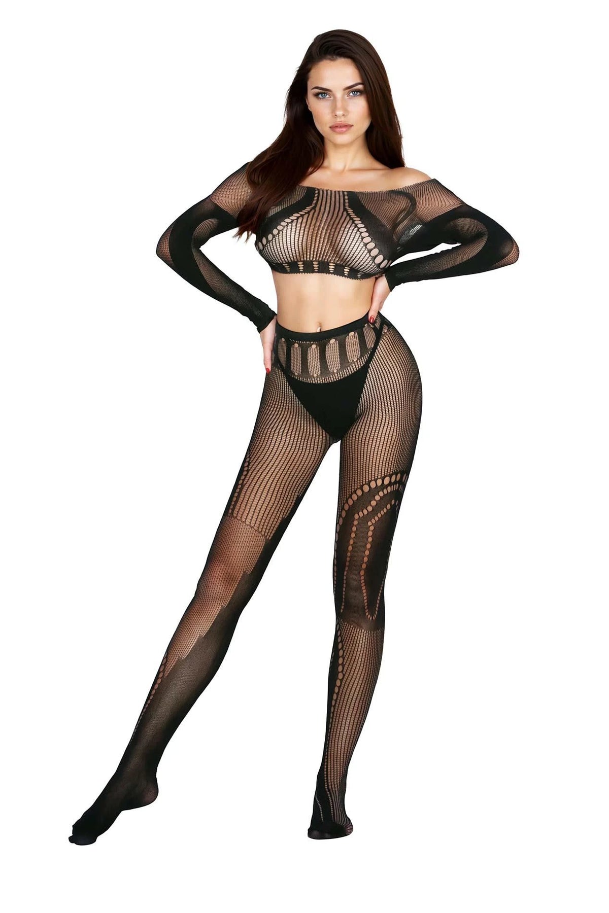 Catsuit – em rede, mini, preto | SoftLine Collection