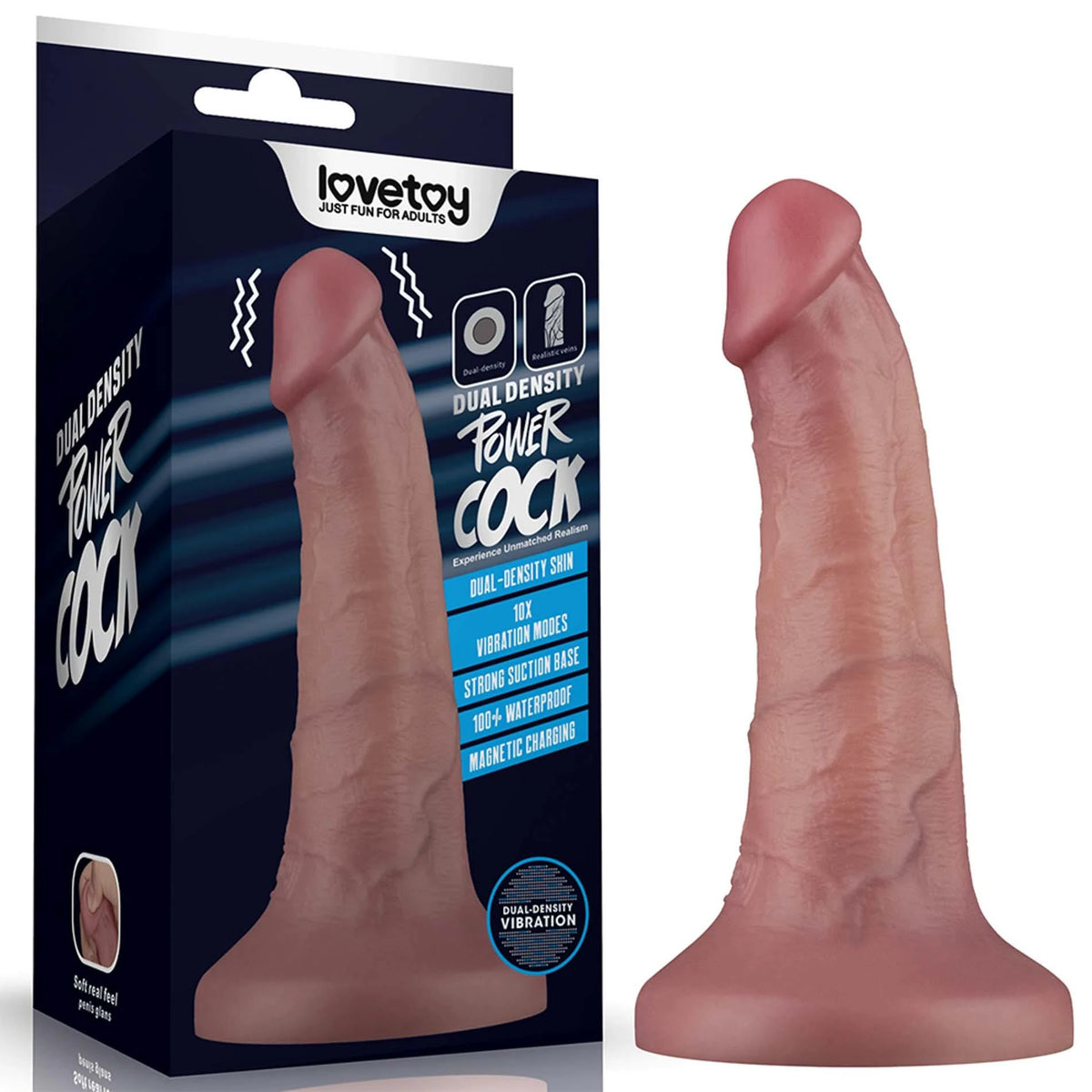 Realistic vibrator Density 10 functions – with suction cup, double, nude 16 cm | Lovetoy
