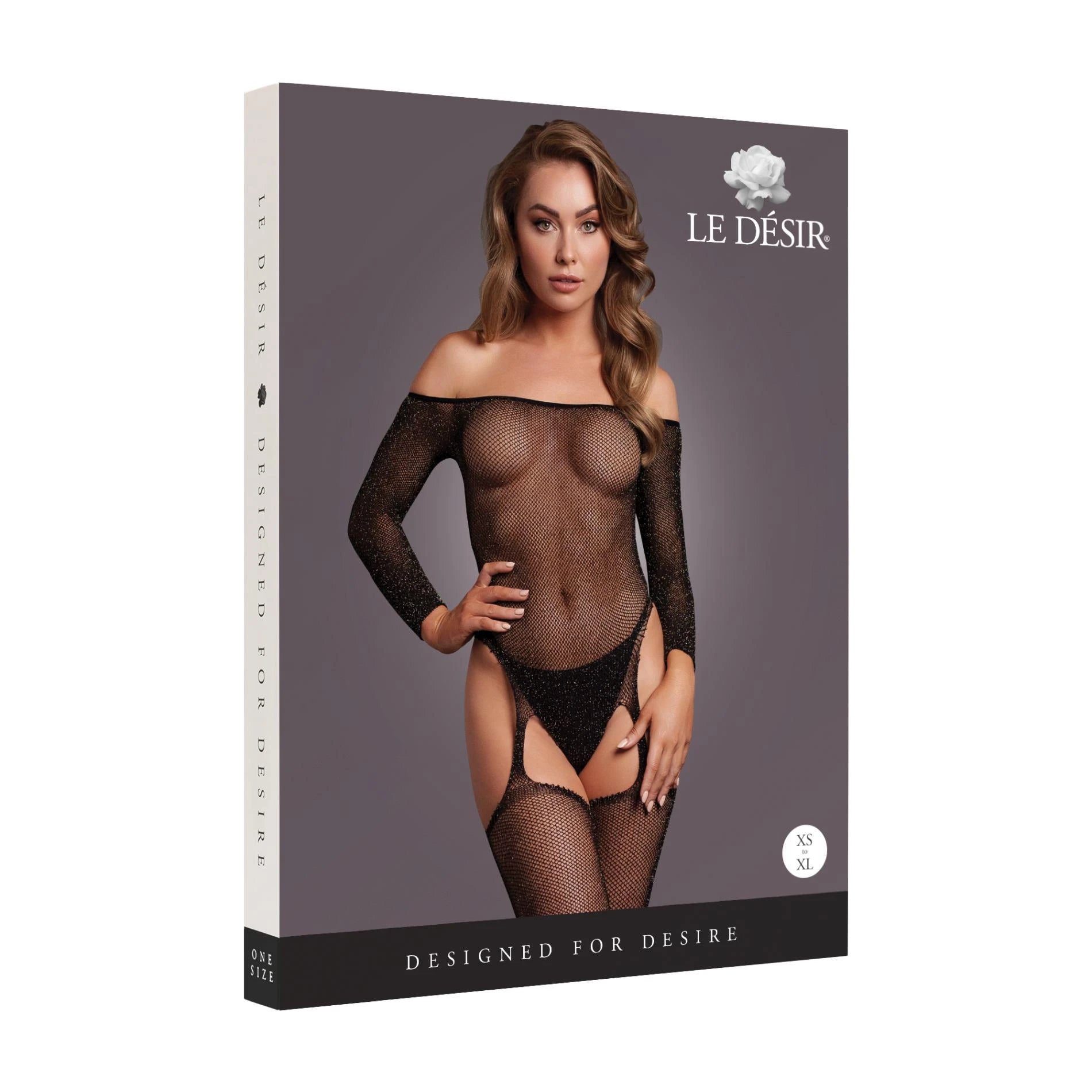 Bas résille scintillant épaules dénudées - Taille unique - Noir/Paillettes dorées