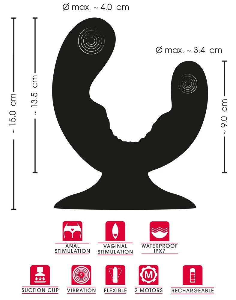 Vibrador especial 9 funções – recarregável, duplo, vermelho | Sweet Smile
