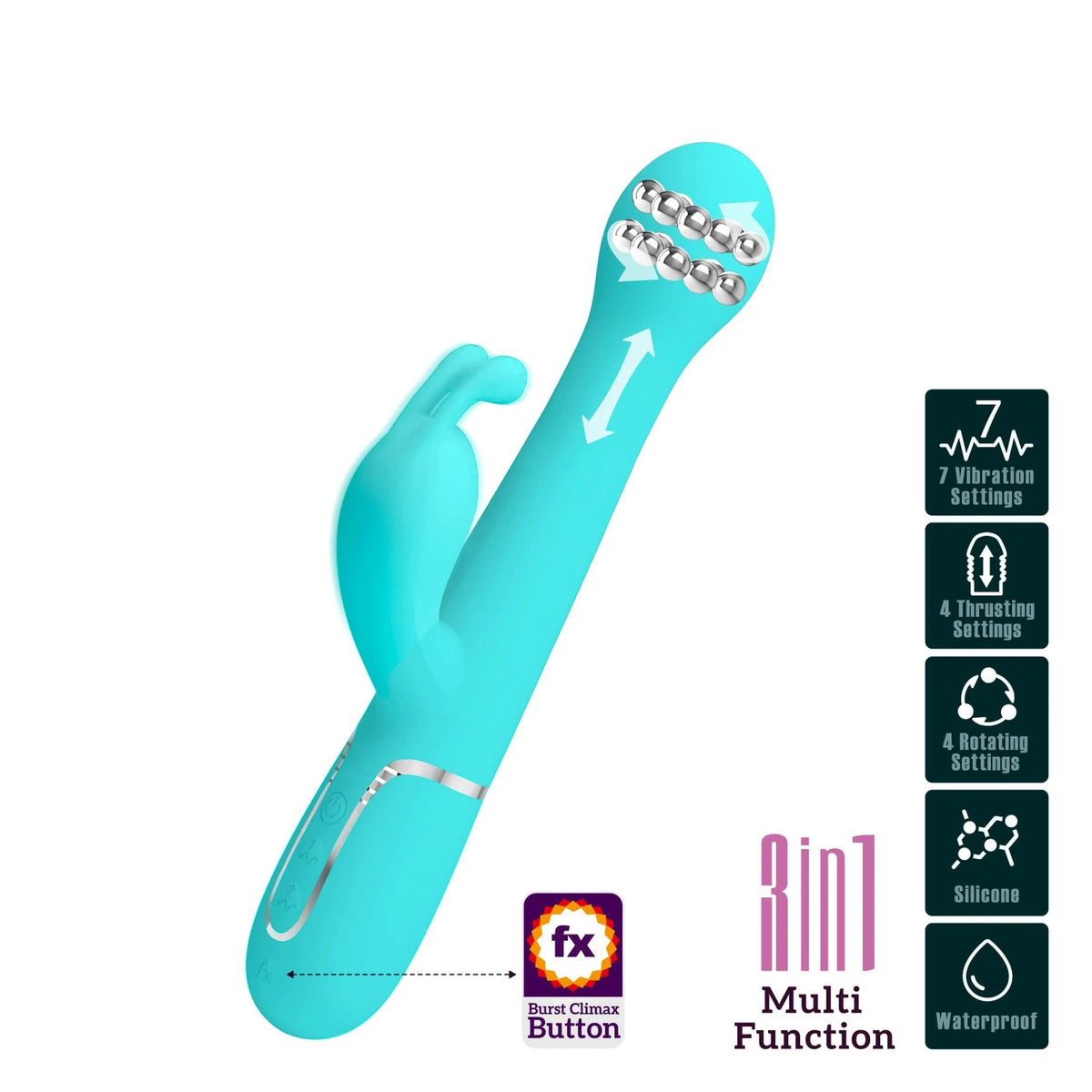 Vibrador rabbit Dejon Twinkled Tenderness 4 7 funções – com impulso, rotativo, azul claro | Pretty Love