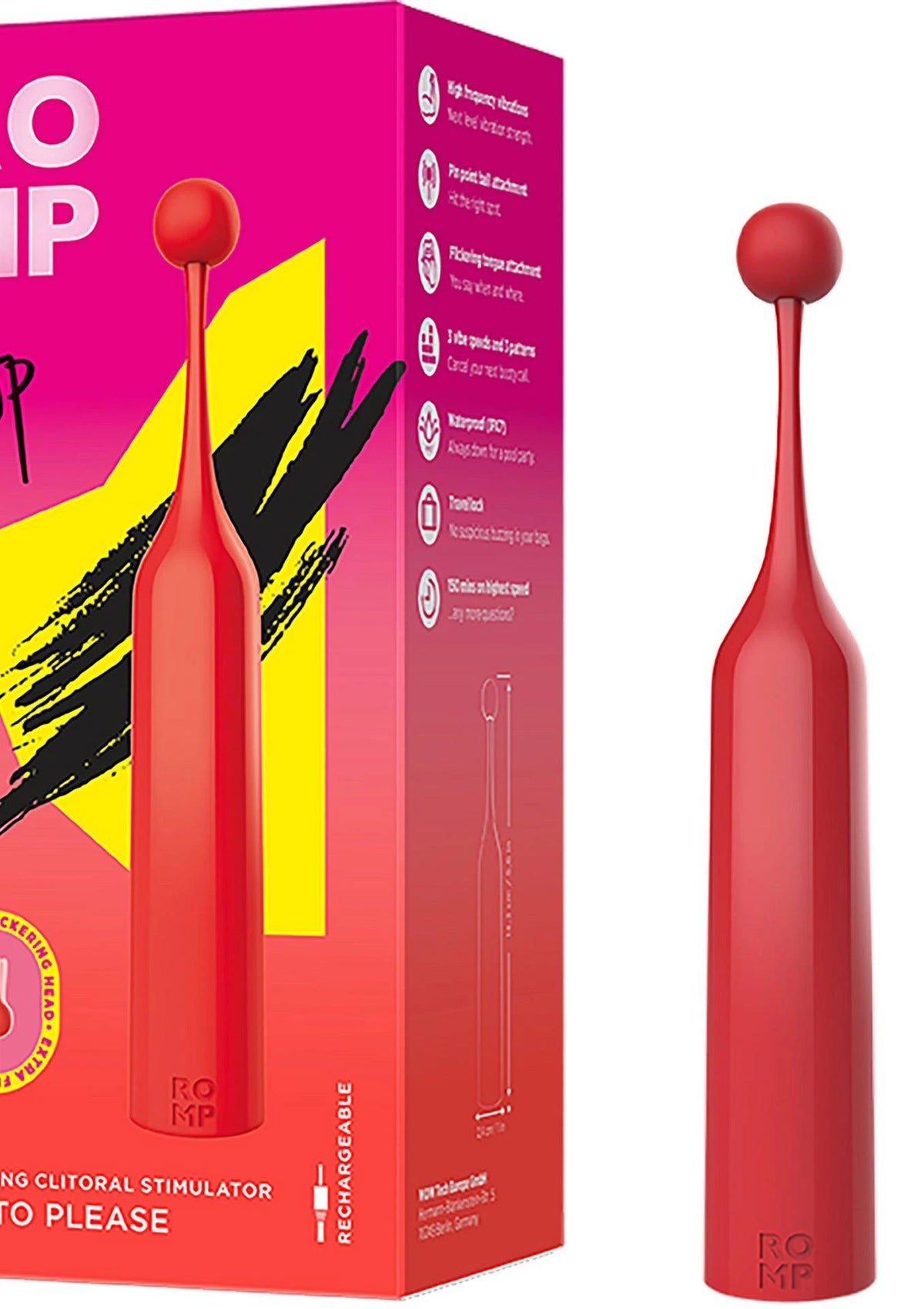 Mini vibratore Pop 6 funzioni – ricaricabile, rosso | ROMP