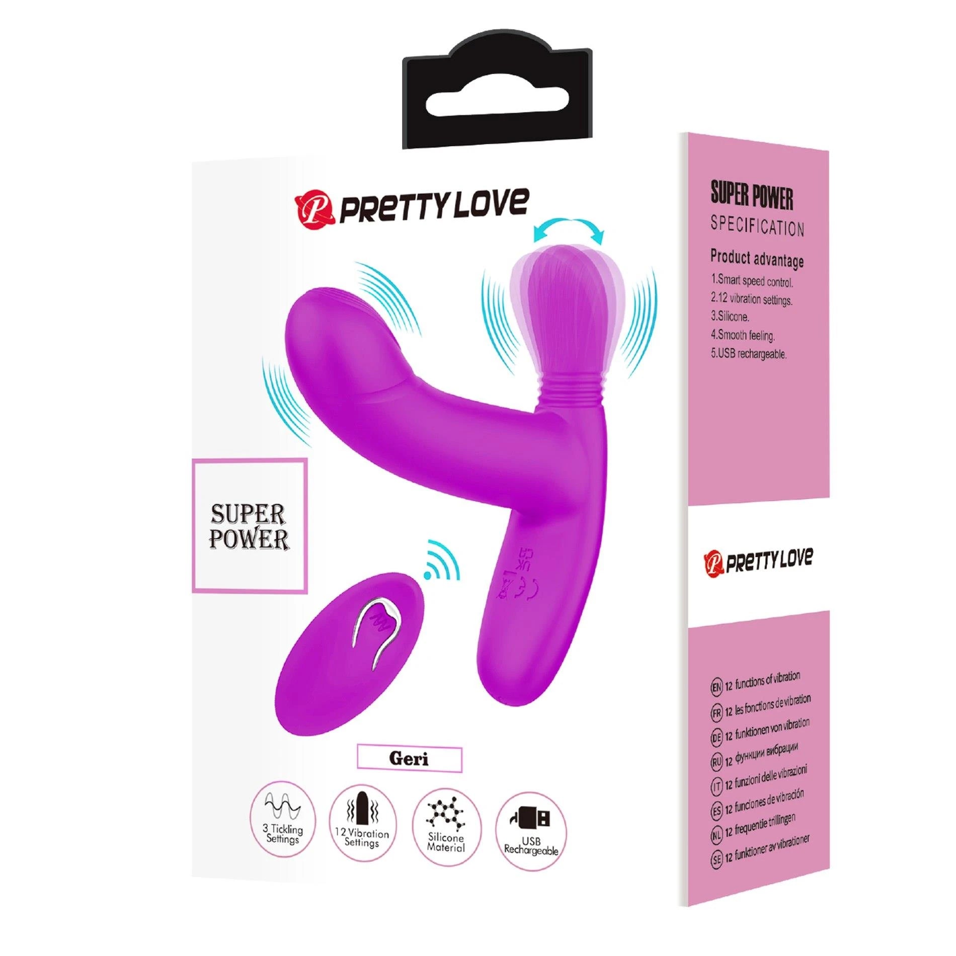 PRETTY LOVE - Geri Purple, 12 fonctions de vibration, 3 réglages de léchage, Télécommande sans fil