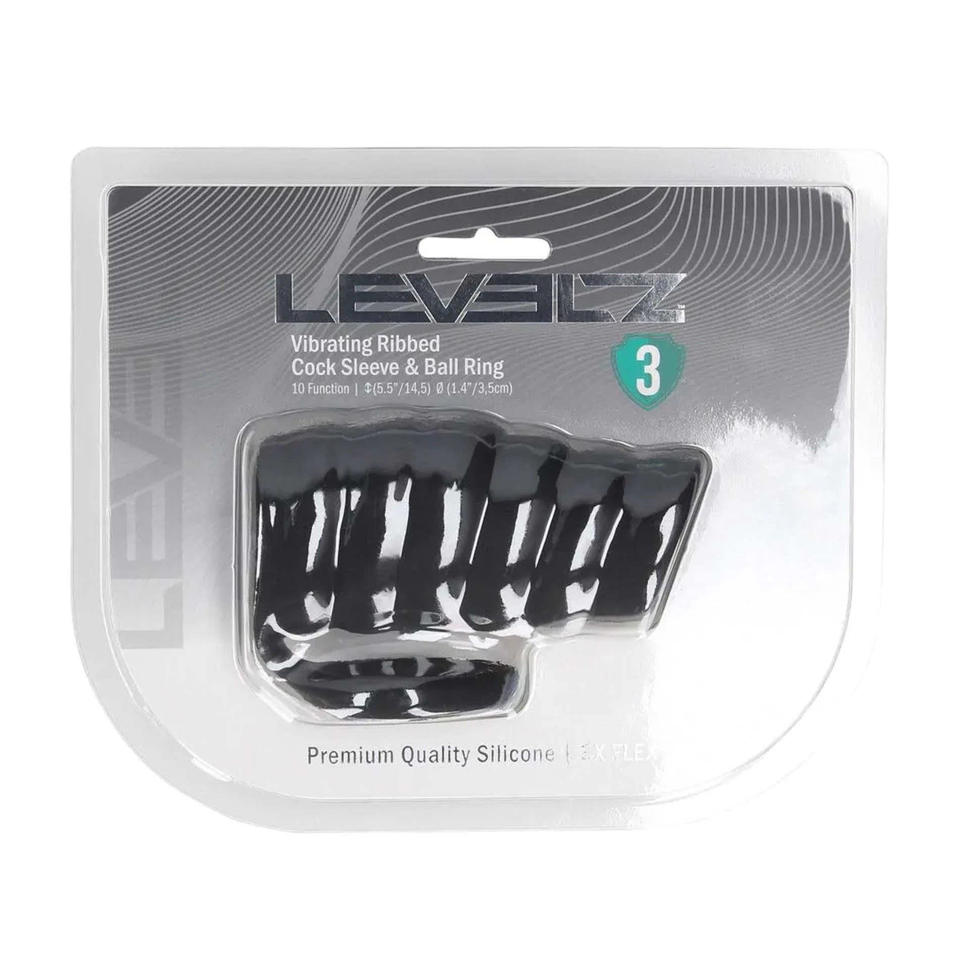 Manchon pénien vibrant en silicone nervuré avec anneau testiculaire - Noir