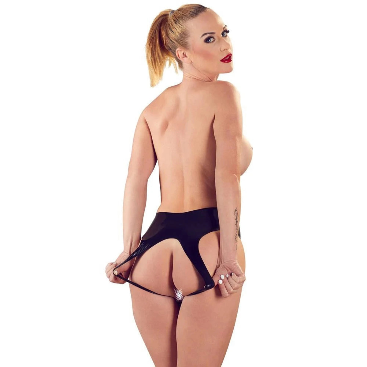 Prenda fetish – de látex, abierta, negra | Late X