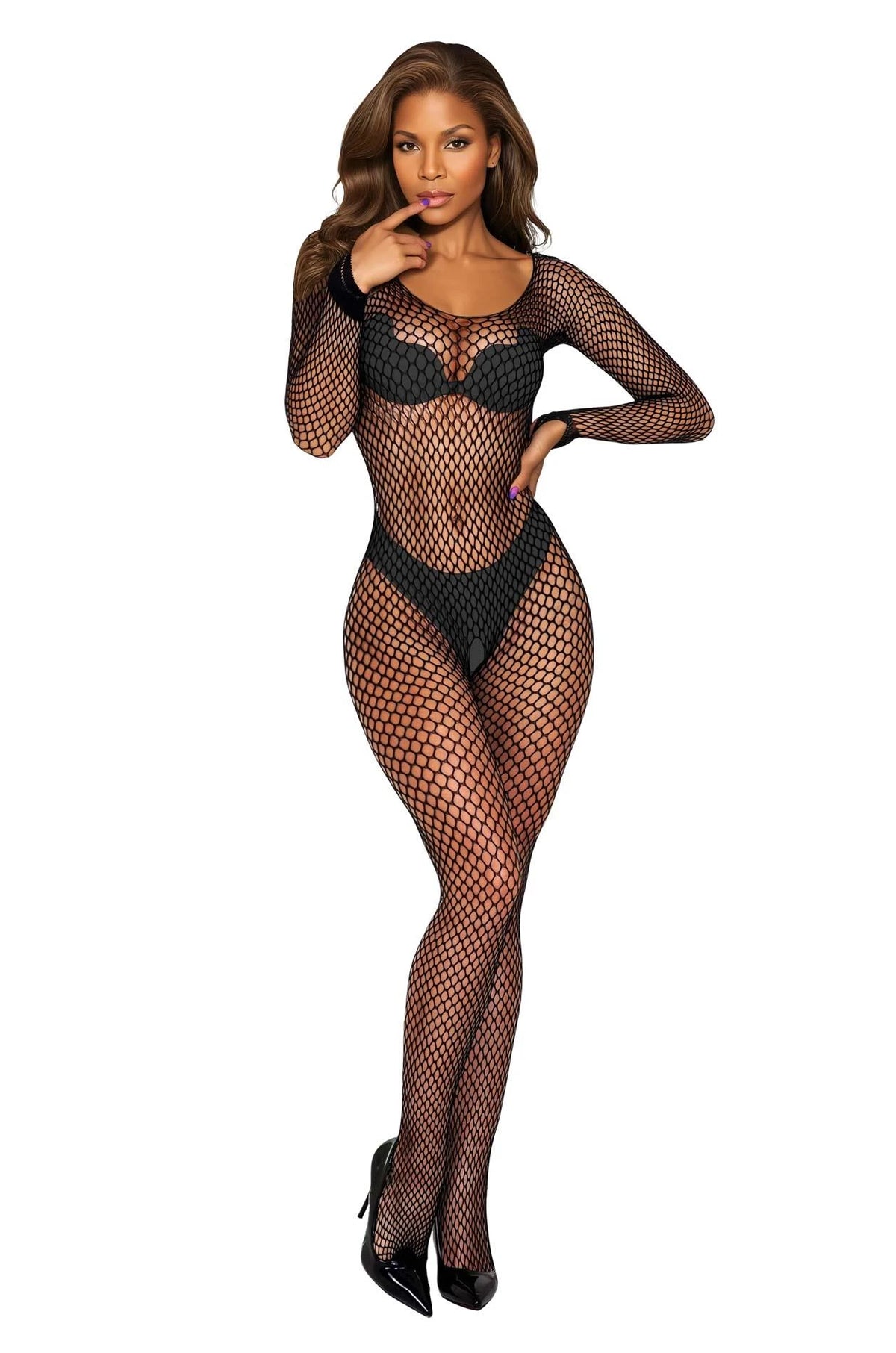 Catsuit – aus Netz, Langarm, schwarz 89-206110 | SoftLine Collection