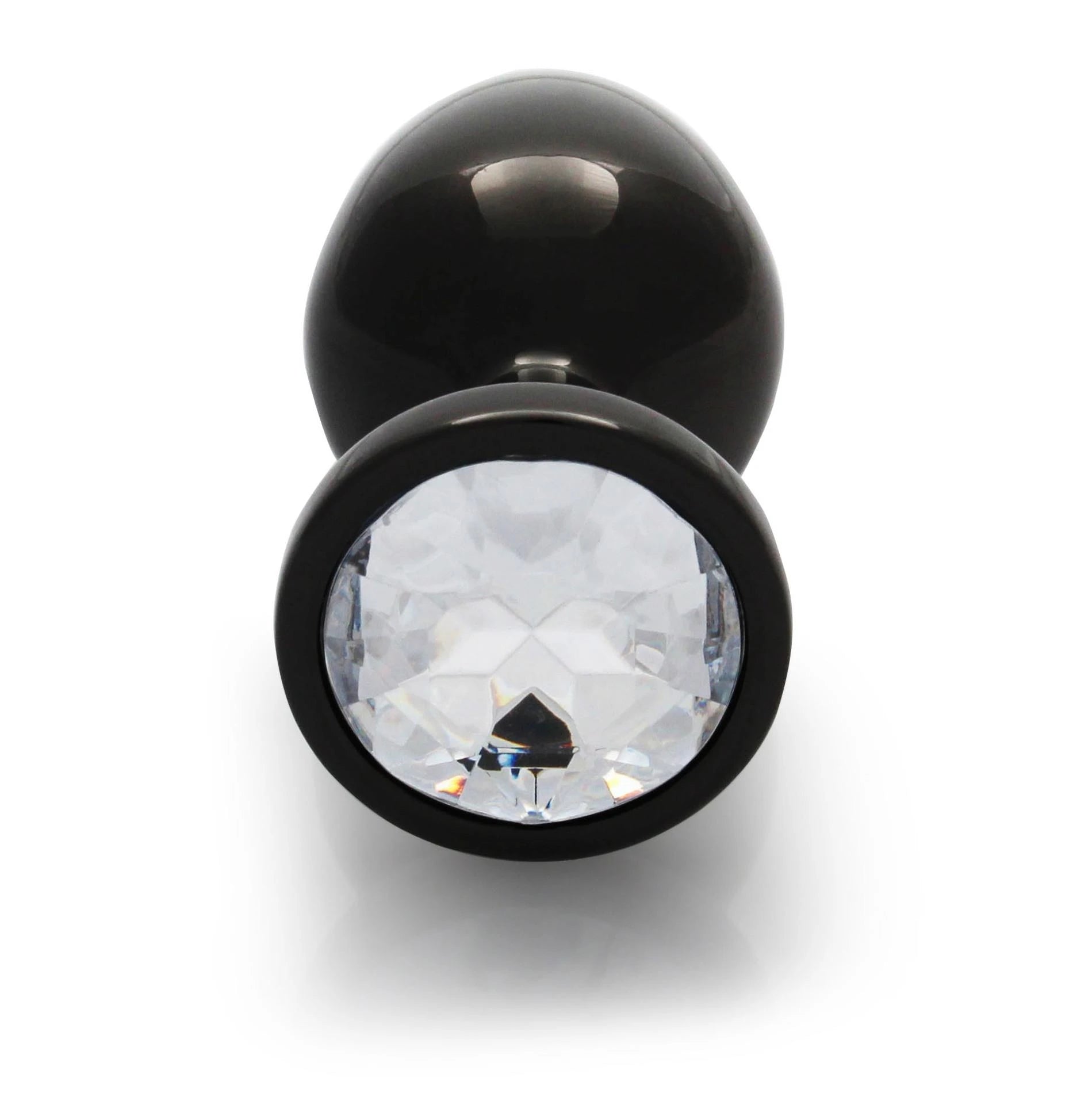 Round Gem Butt Plug - Medium - Gunmetal/Diamond