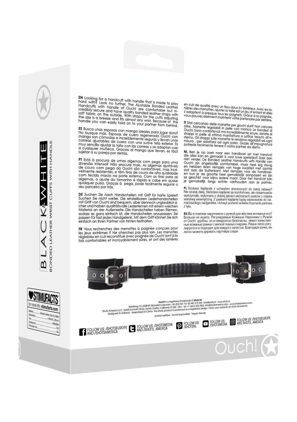 Entrave bondage Bonded Cuffs With Handle – noire | Ouch!