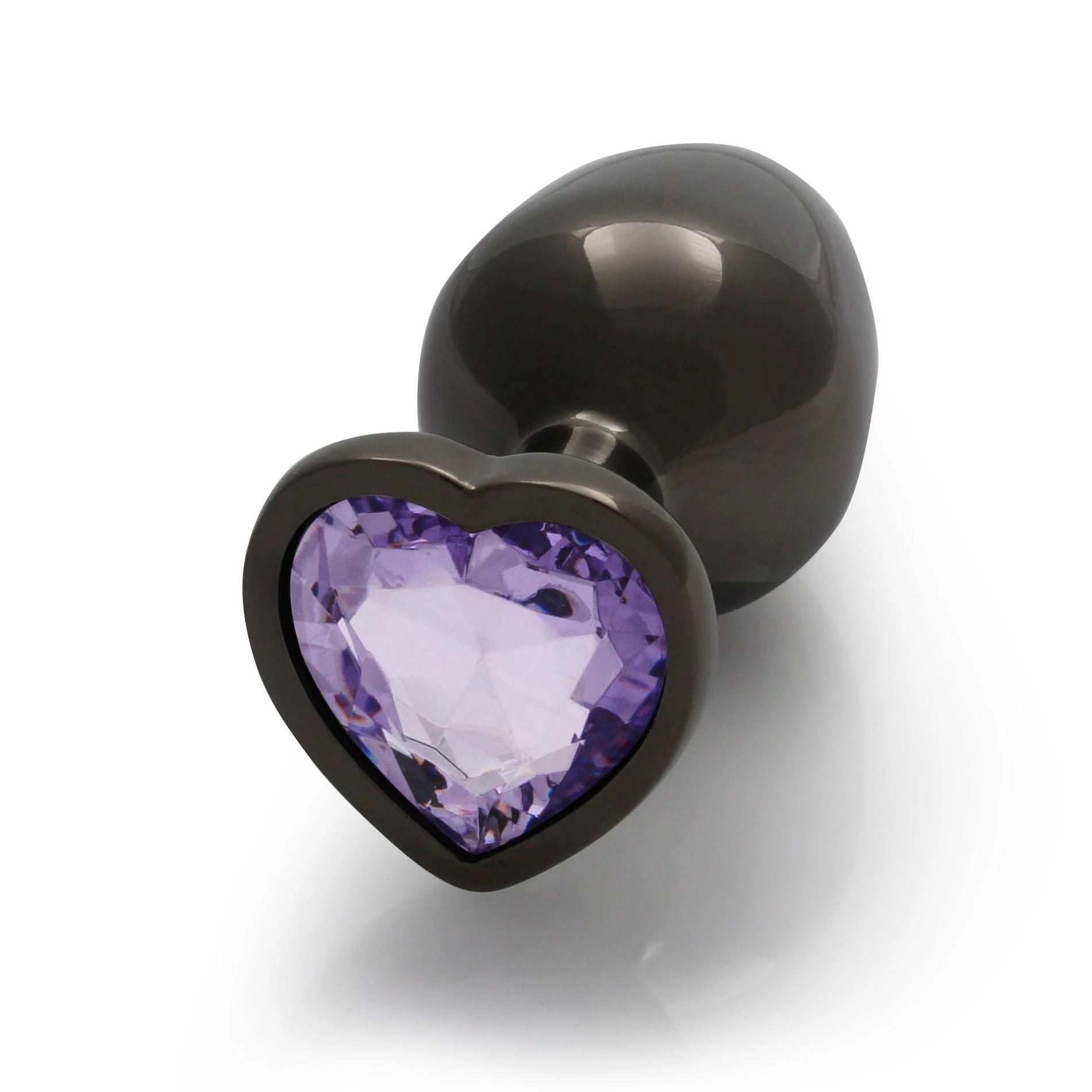 Heart Gem Butt Plug - Medium - Gunmetal/Amethyst Purple