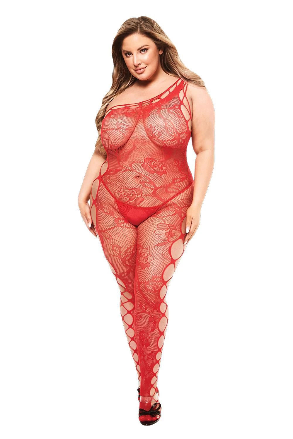 KISS OFF THE SHOULDER BODYSTOCKING RED, QUEEN