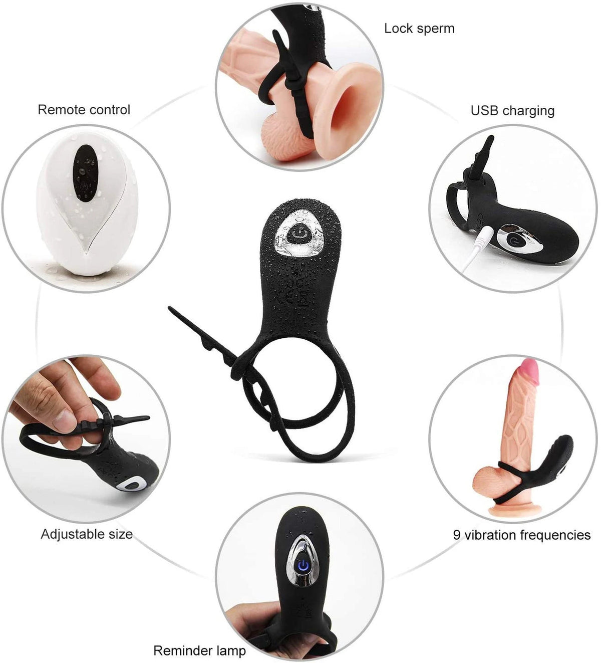 Anillo para el pene AdjustableDouble – con mando a distancia, recargable, negro | Favorites