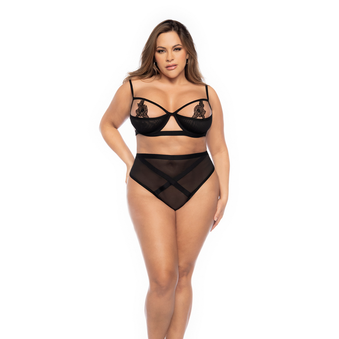 Completino – ricamato, floreale, nero 8784XBLK1-2X | Mapalé