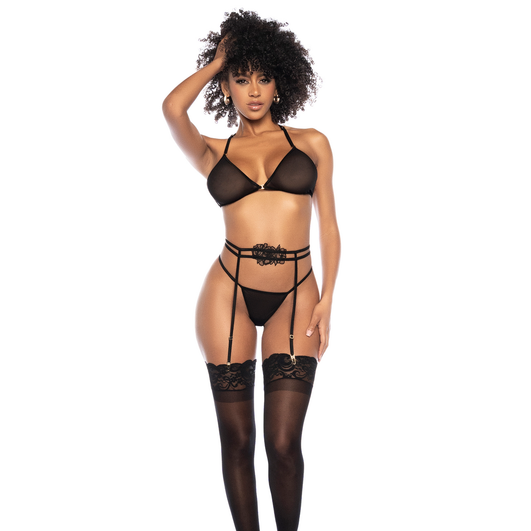 Lingerie set – mesh, embroidered, black 8786BLKLXL | Mapalé