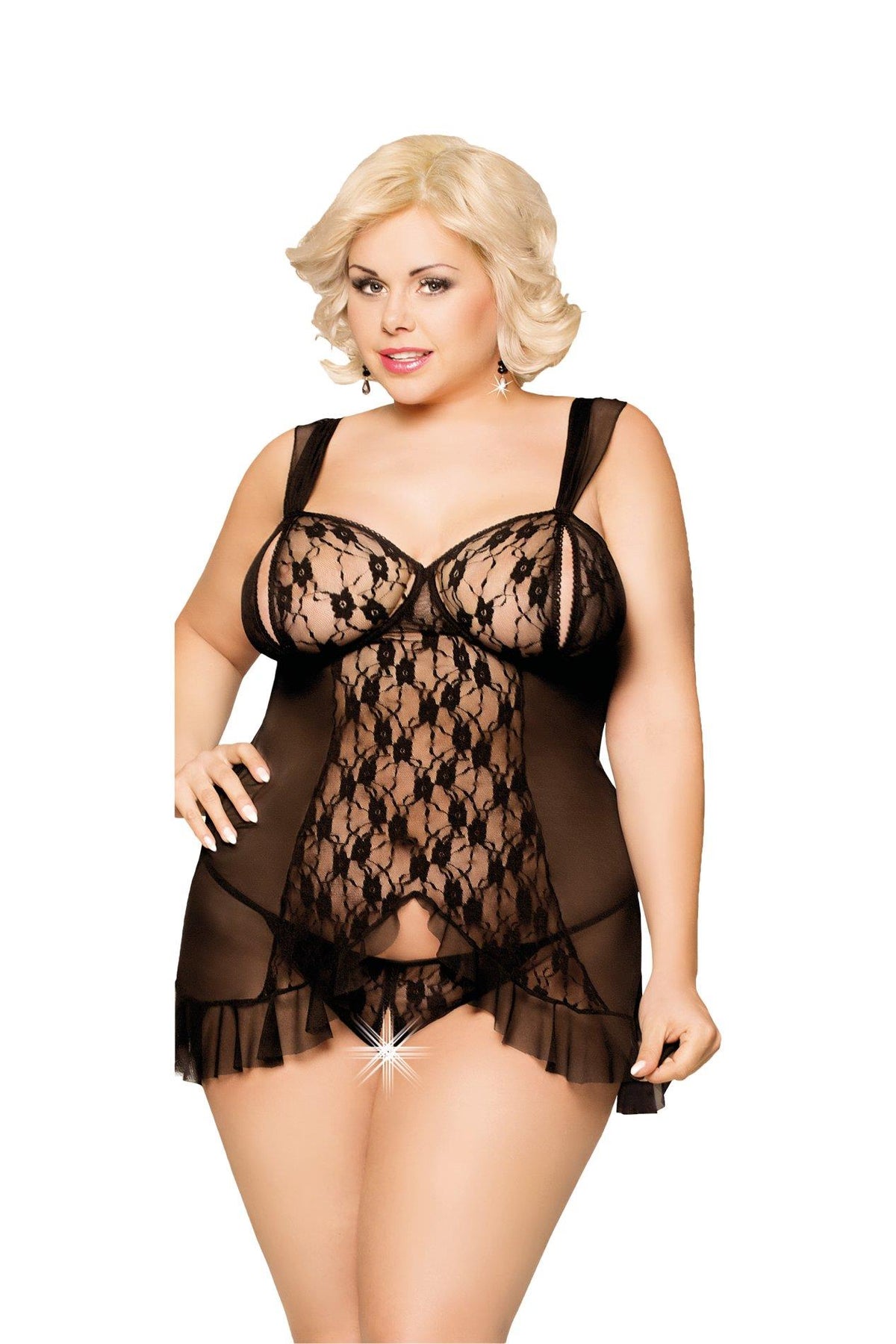Babydoll – mesh, lace, black | SoftLine Collection
