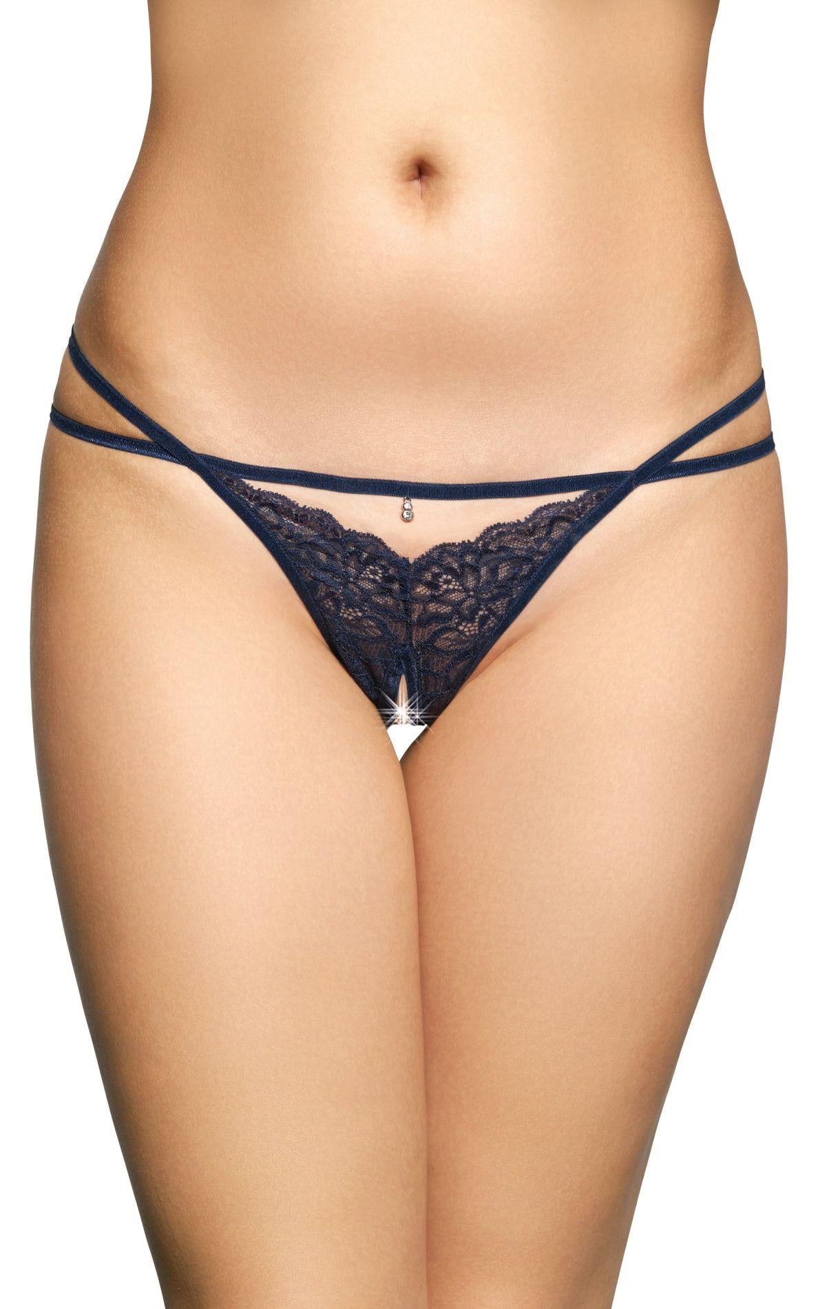 Cueca – em renda, com tanga, azul | SoftLine Collection