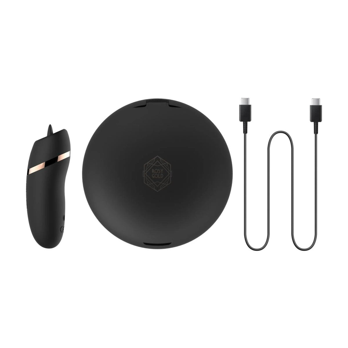 Vibratore classico Licking Charging Case – con telecomando, nero | Rosy Gold