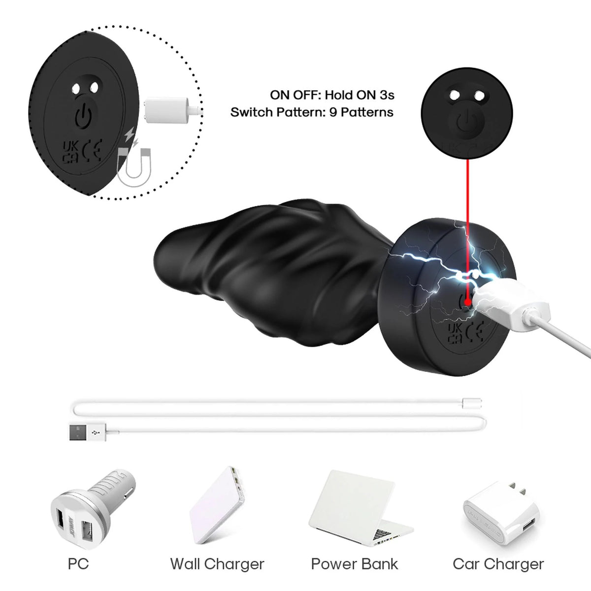 Butt plug Limonster 9 functions – vibrating, rechargeable, black | Favorites