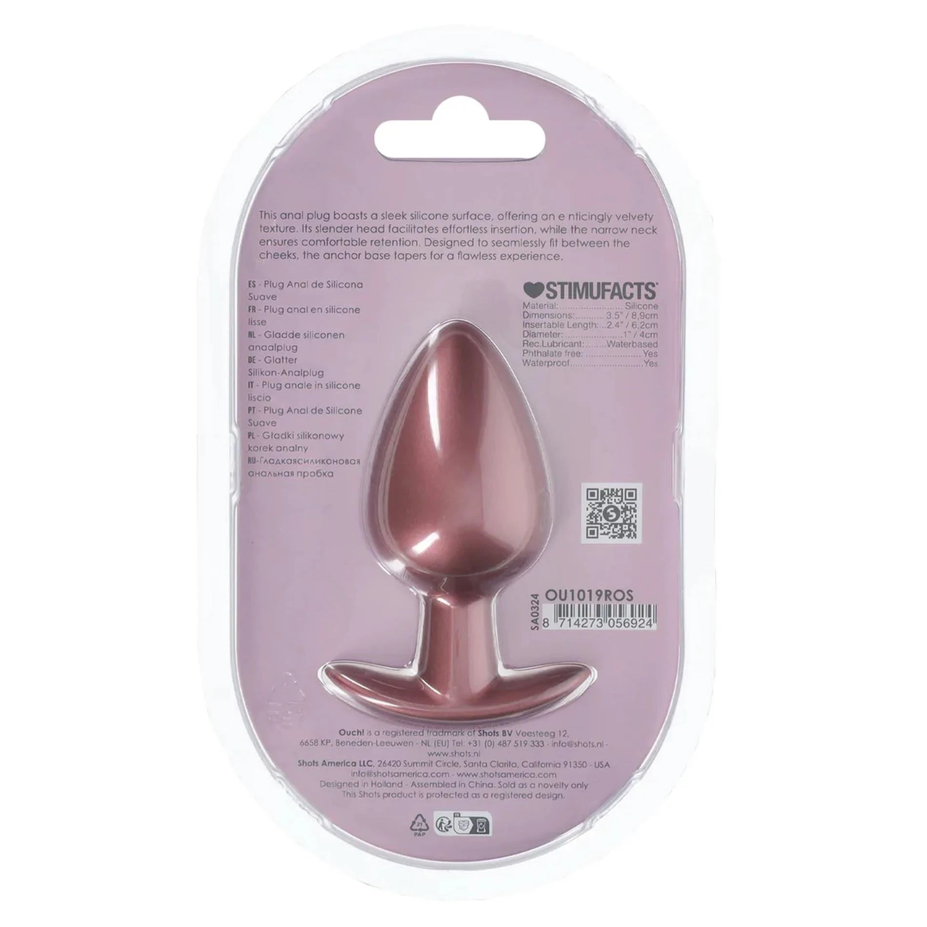Smooth Silicone Anal Plug - Large - 3.5" / 8.9 cm - Rose Gold