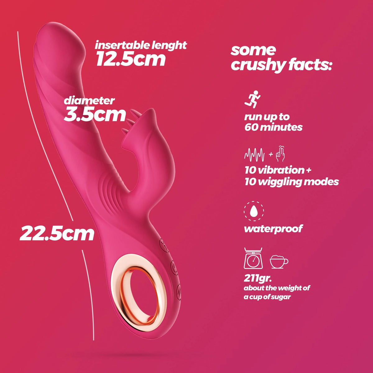Vibromasseur rabbit Mirenca Wiggle 10 fonctions – rose | Crushious