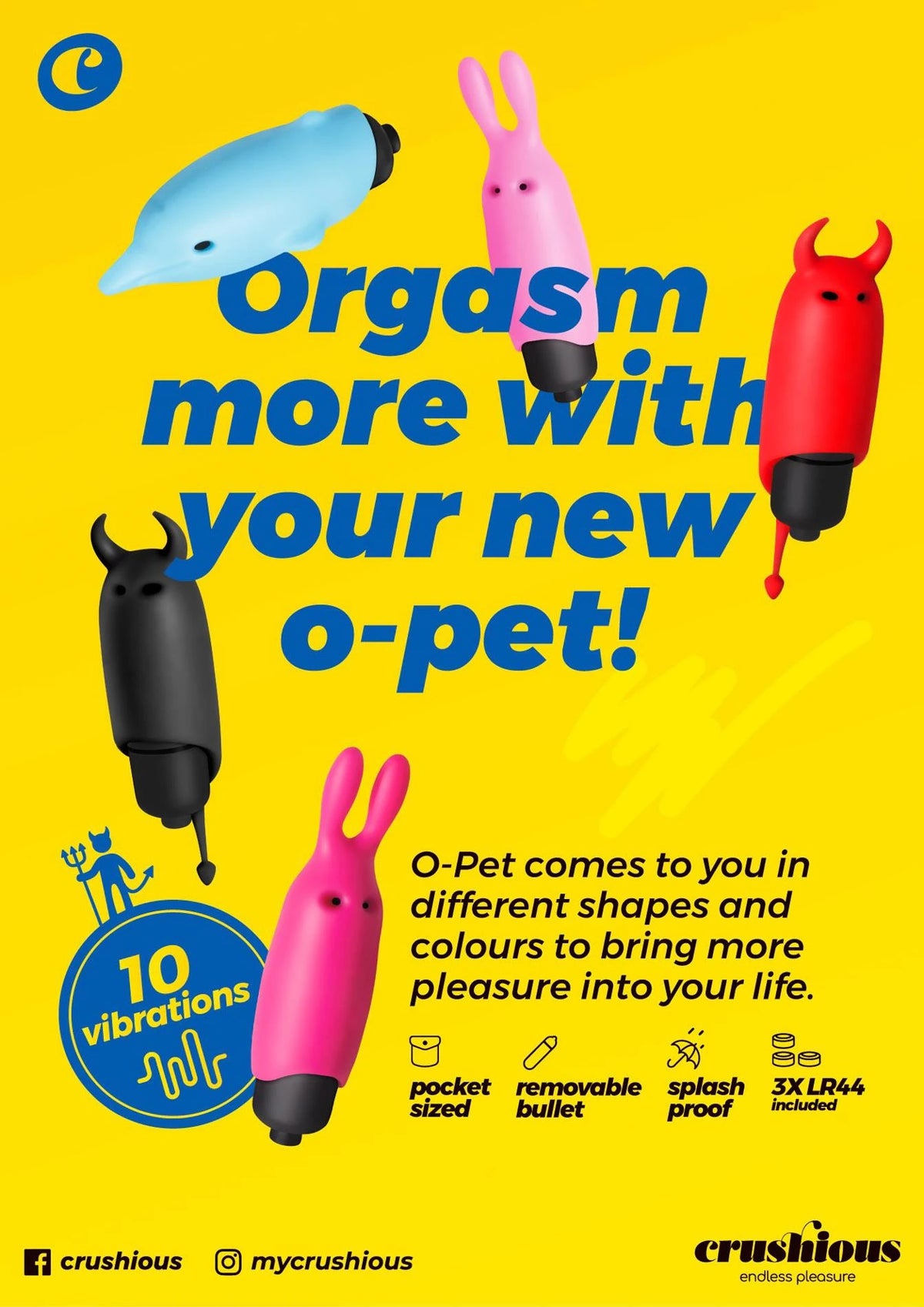 Vibratore bullet Pet Devil 10 funzioni – nero | Crushious