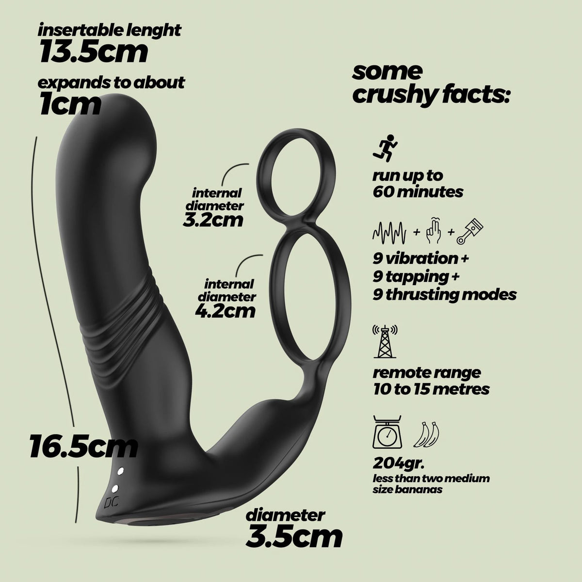 Prosztata masszírozó Erixos 13.5 cm – távirányítós, vibrációs, fekete | Crushious