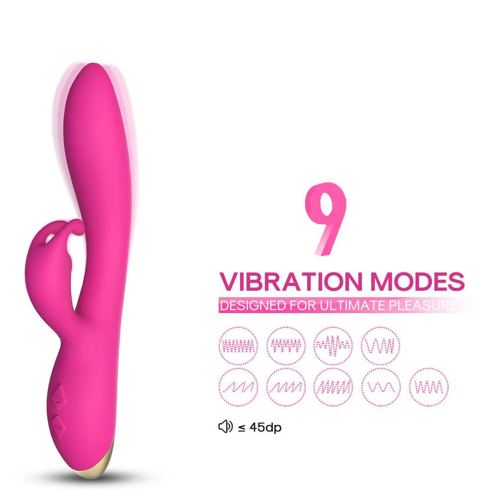 Rabbit vibrator Bonnie 9 functions – rechargeable, fuchsia | Favorites