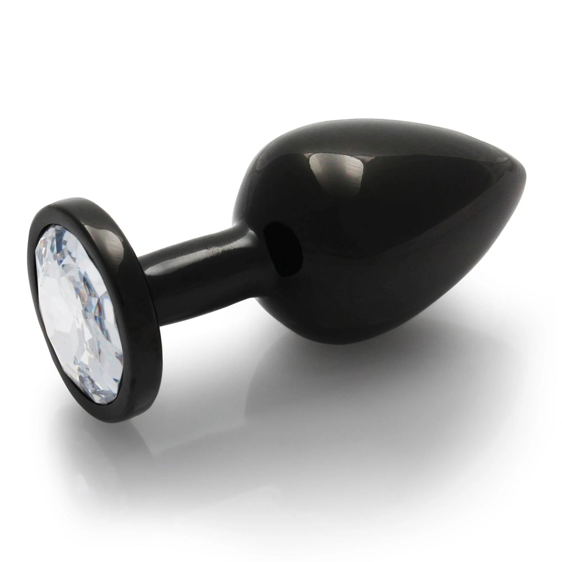 Round Gem Butt Plug - Medium - Gunmetal/Diamond