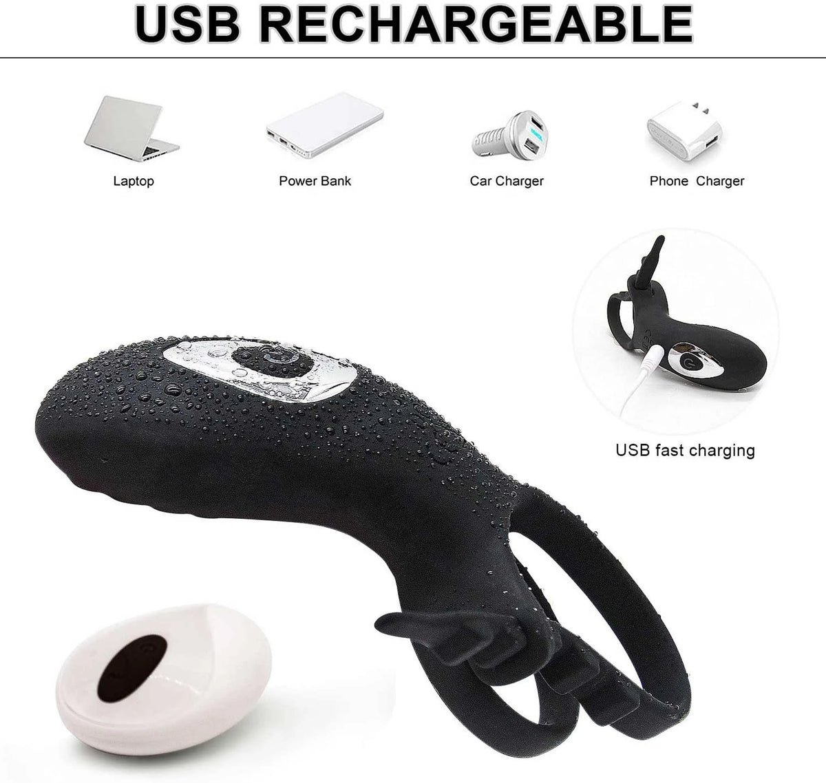 Anillo para el pene AdjustableDouble – con mando a distancia, recargable, negro | Favorites