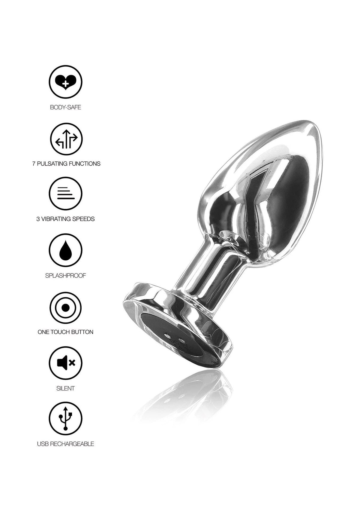 Plug anal Buttplug 3 vitesses – vibrant, rechargeable, argent 30-10055-X-SILVER | ToyJoy