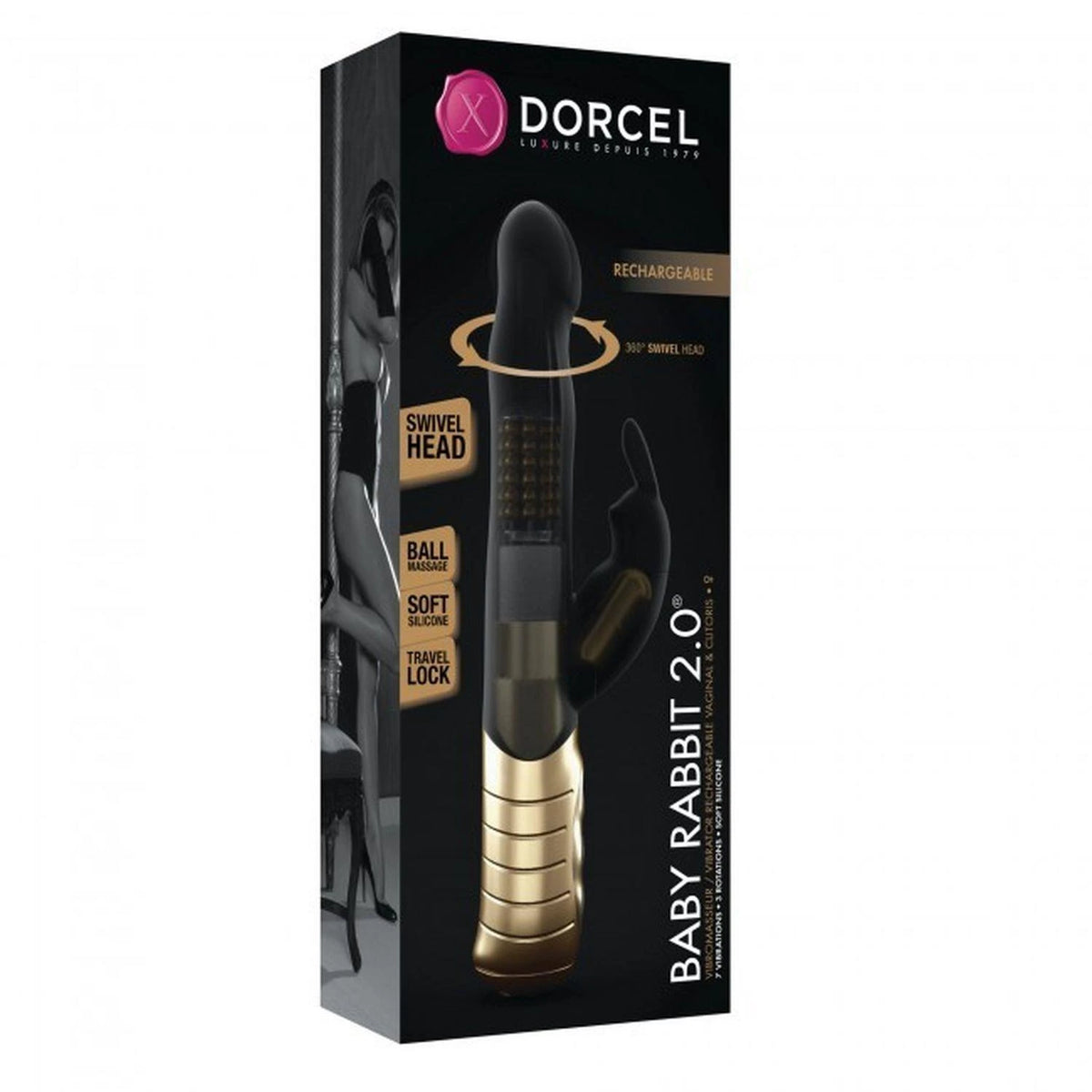 Vibromasseur rabbit Baby 7 fonctions – rechargeable, noir | Dorcel
