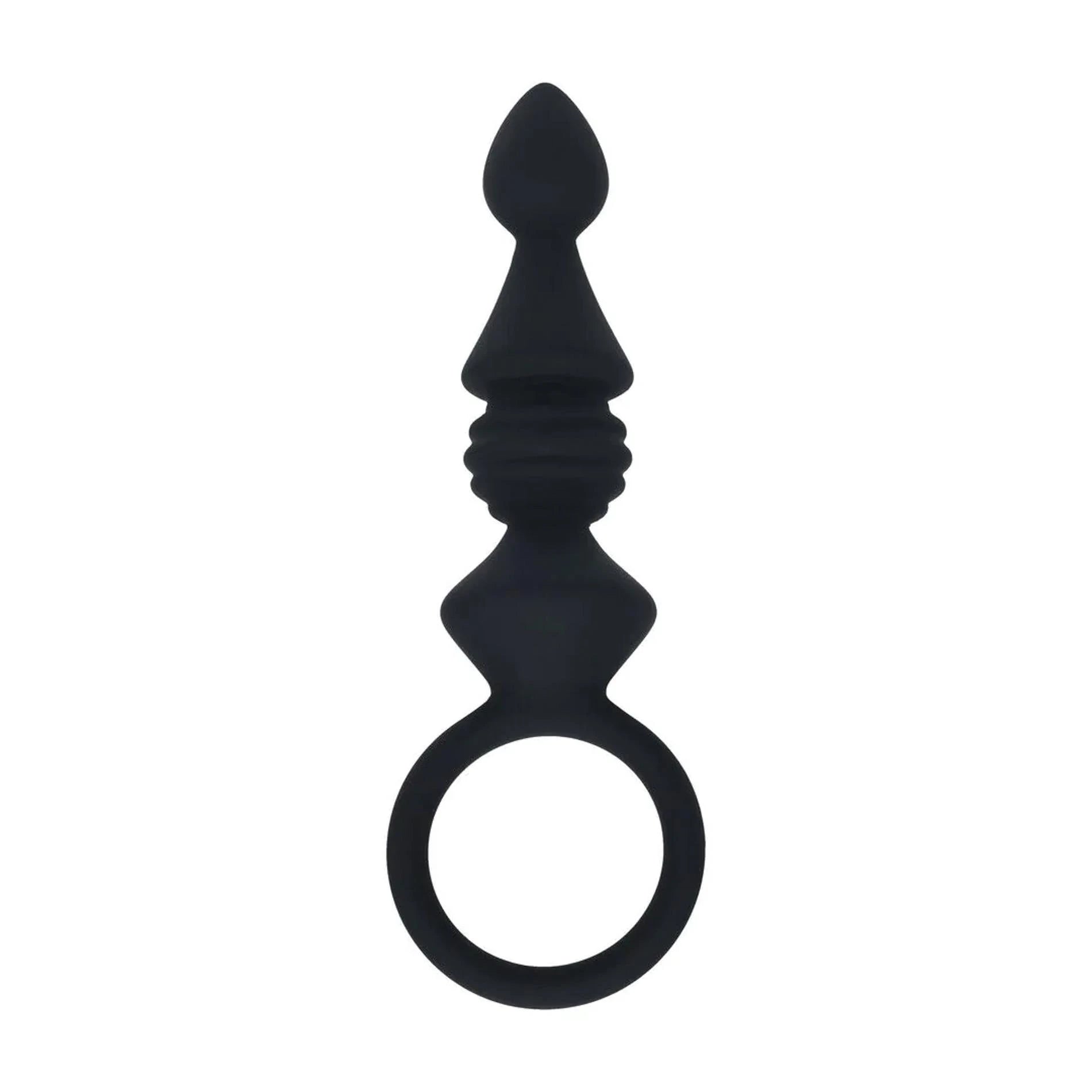 Sonde anale en silicone nervuré avec anneau - Noir
