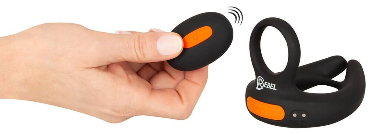 Cock ring Scrotum 10 functions – rechargeable, remote control, black | Rebel