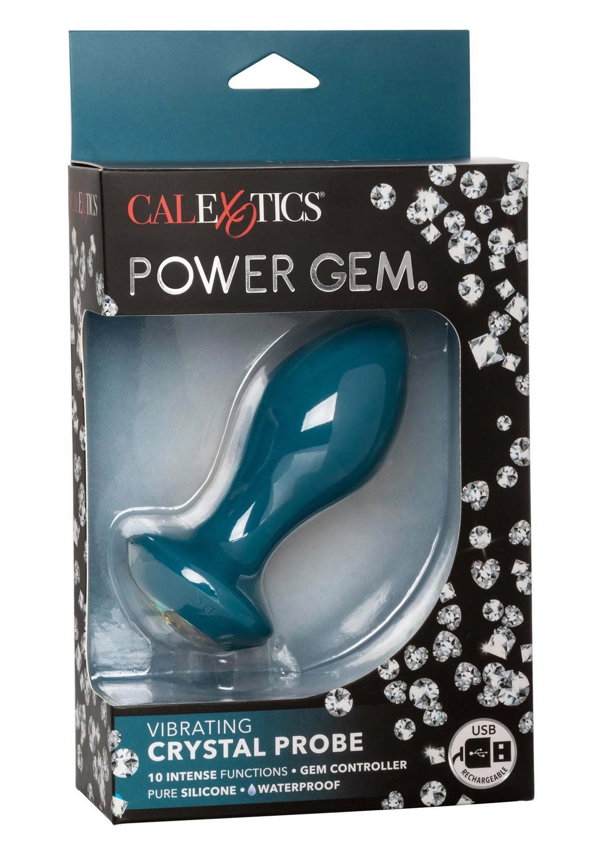 Analplug Probe – vibrierend, mit Schmuckstein, blau | Calexotics