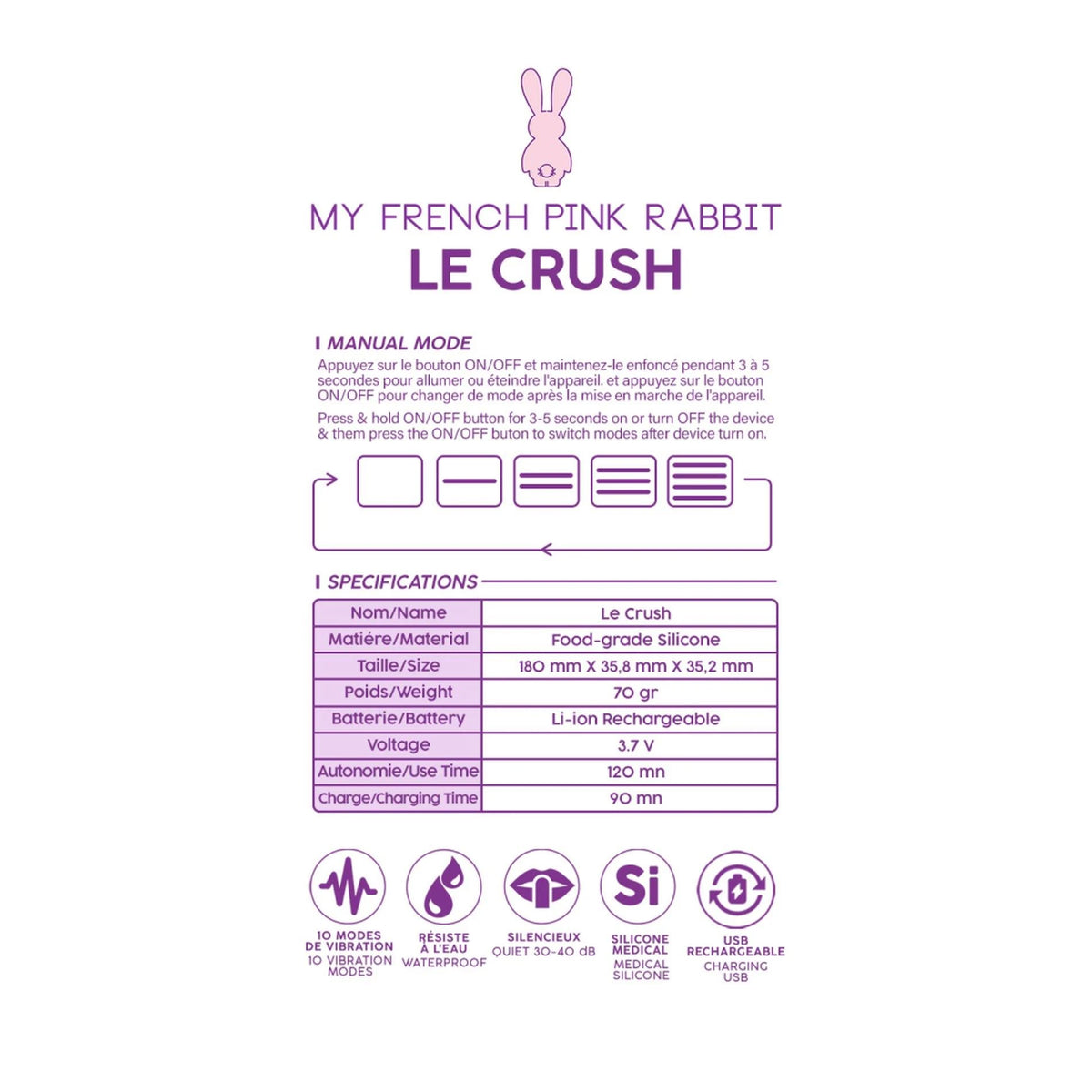 Ovo vibratório Crush controlled 10 funções – controlado por app, recarregável, roxo | Clara Morgane