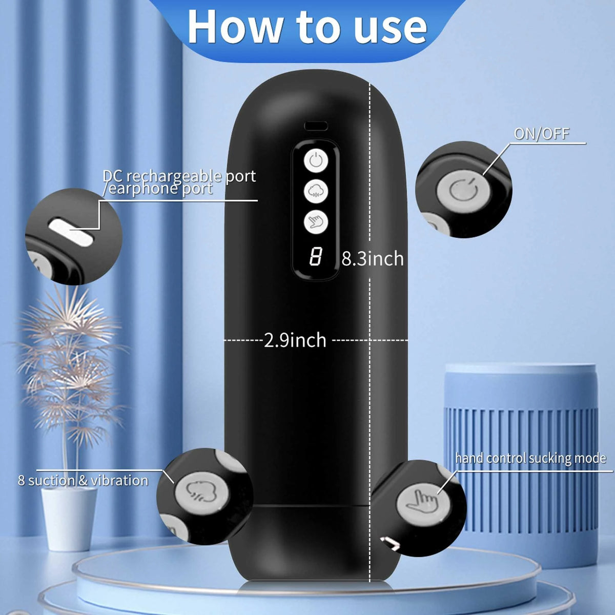 Maszturbátor sucking Interactive 8 funkció – újratölthető, vibrációs, fehér | Favorites