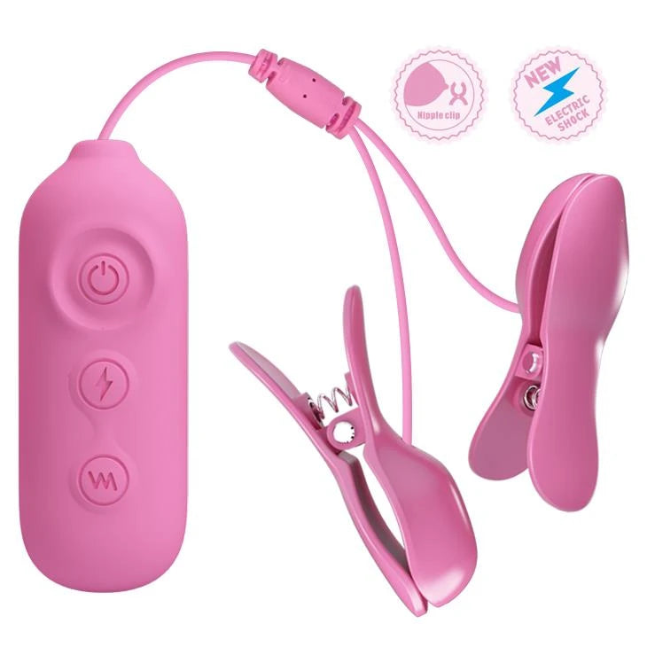 BDSM accessory Clip 3 electric shock 7 functions – rechargeable, vibrating, pink | Pretty Love