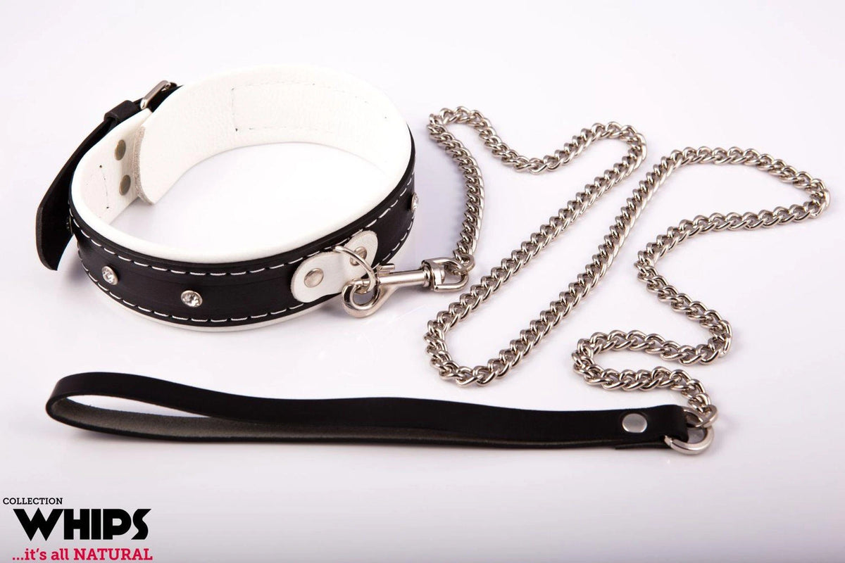Bondage kötöző ze smyczą biała – fekete | Whips Collection