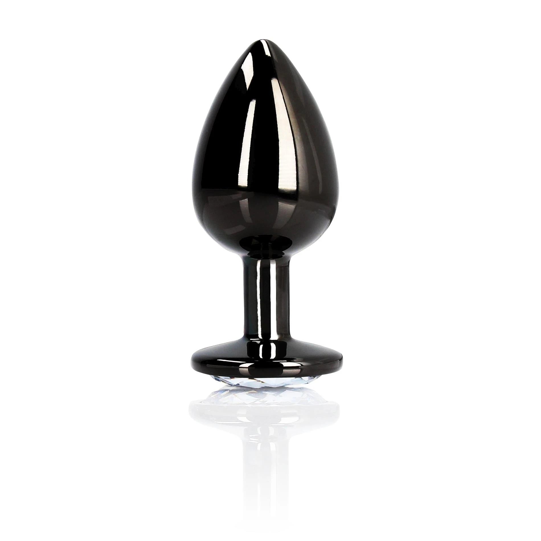 Round Gem Butt Plug - Medium - Gunmetal/Diamond