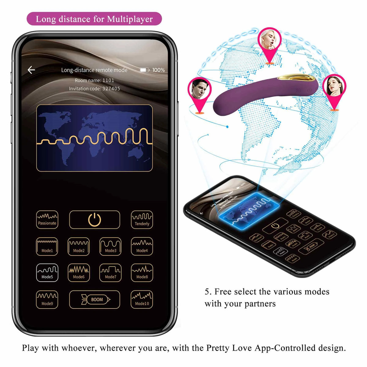 Vibrador especial Ethan Mobile distance 12 funções – controlado por app, recarregável, ameixa | Pretty Love